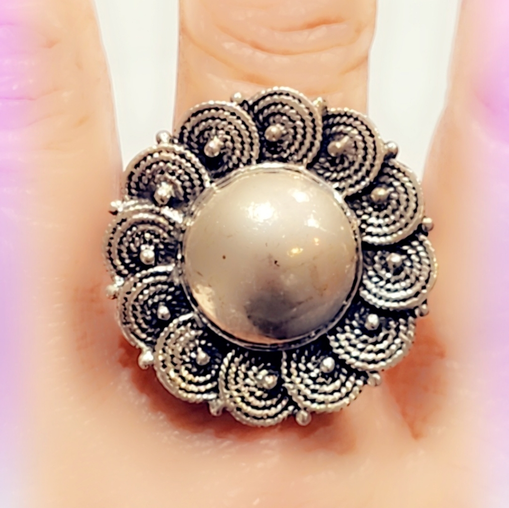 Tibetan Adjustable Solid Sterling Silver Gemstone Ring